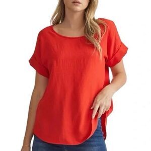 Saiph Lab Linen Large Dolman Sleeve Tunic Top Orange